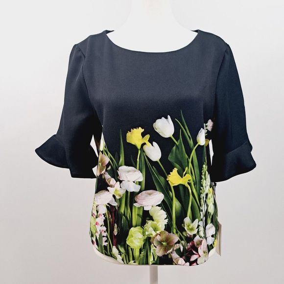 Victoria Beckham for Target Tops - Victoria Beckham NWT Black & Floral Bell Sleeve Blouse Cropped Size M